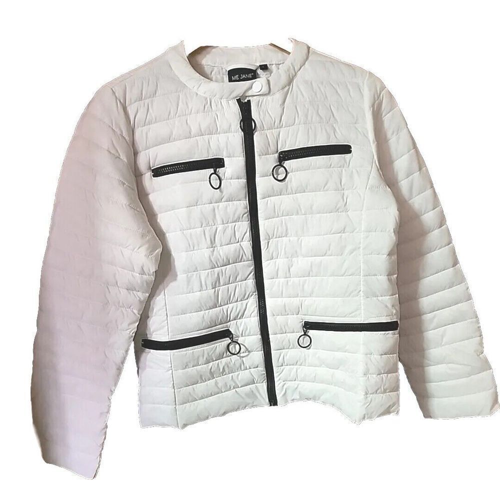 Me Jane Lightweight puffer jacket Womens Large White Black Zippers and Snap